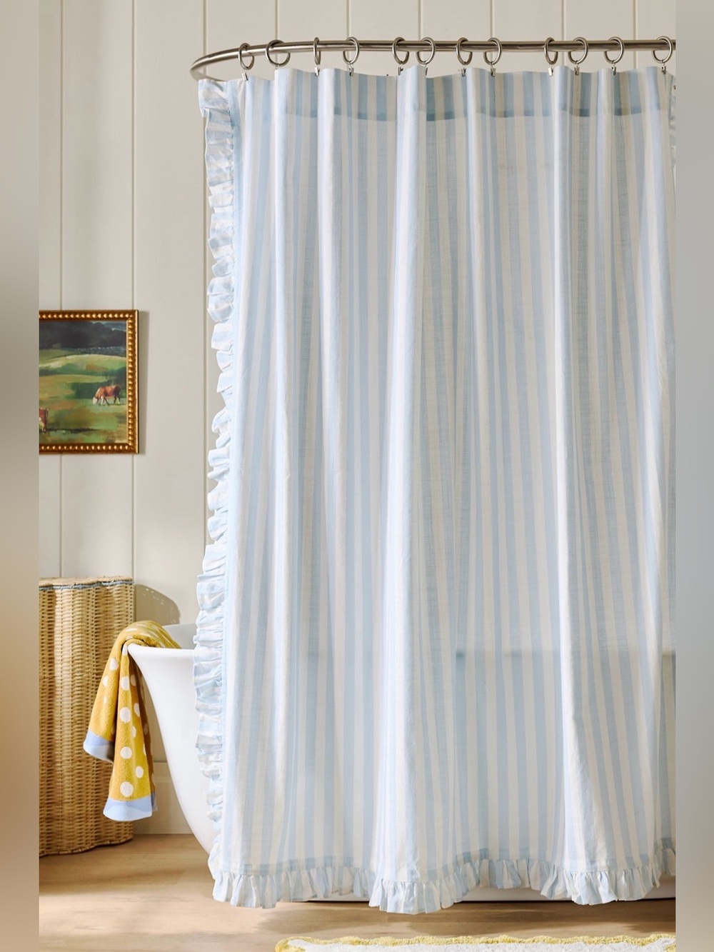 Organic Cotton Ruffled Stripe Shower Curtain